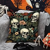 economico Camera di Halloween-federa per cuscino bifacciale 1 pz. federa per cuscino quadrato decorativo morbido con fiore di scheletro per camera da letto, soggiorno, divano, sedia, decorazioni