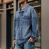 cheap Men&#039;s Graphic Jackets &amp; Coats-Men&#039;s Denim Coat Jean Jacket Denim Jacket Breathable Comfortable Casual Sports &amp; Outdoor Going out Weekend Buttons Print Fall &amp; Winter Turndown Long Sleeve Black Blue