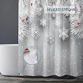 クリスマス雪の結晶シャワーカーテン、滑り止めラグ、トイレ蓋カバー&バスマット、メリークリスマスバスルーム装飾、防水シャワーカーテン、フック12個付き、クリスマスデコレーション。 お買い得  Christmas Bath-クリスマス雪の結晶シャワーカーテン、滑り止めラグ、トイレ蓋カバー&バスマット、メリークリスマスバスルーム装飾、防水シャワーカーテン、フック12個付き、クリスマスデコレーション。