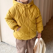 levne Chlapecká péřová bunda a parka-Děti Unisex Mikina s kapucí Svrchní oděvy Dětská bunda Puffer Jacket Pevná barva Dlouhý rukáv Zip Kabát Venkovní Bavlna Rozkošný Denní Bavlněný kabát ve tvaru diamantu-béžový Fleece bavlněný kabát ve