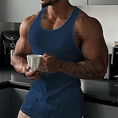 billige Treningsskjorter uten armer-Herre Singleter Vest topp Underskjorte Ermeløs skjorte Ermeløs Crew-hals Sommer عادي Mote Designer Muskel utendørs Ut på byen Treningssenter Svart Hvit Navyblå Topp T-skjorte for menn