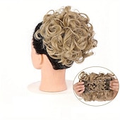 abordables Queue-de-cheval-mariée gros chignon en désordre, chignon bouclé synthétique avec clips de peigne, queue de cheveux couverture chignon extension de queue de cheval faux cheveux naturels