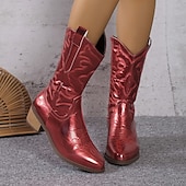 levne Cowboy &amp; Western Boots-dámské stylové bílé kovbojské boty do půli lýtek s vyšívanými detaily pro neformální a westernové outfity
