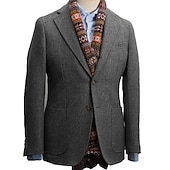 お買い得  ブレザー＆ジャケット-男性用 ブレザージャケット ノッチカラー ヴィンテージ オフィス ヘリンボーン アーミーグリーン ブラック カーキ色 テイラーフィット シングルブレスト 2つボタン