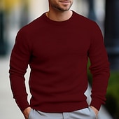 preiswerte Herrenpullover-Herren Kleid Pullover Wollpullover Pullover Kurzer Pullover Gerippt Stricken Standard Strick Glatt Rundhalsausschnitt Moderne zeitgenössische Arbeit Freizeitskleidung Bekleidung Winter Wein Schwarz S