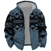preiswerte Vintage Ethnische Hoodies-Herren Stammes Grafik-Drucke Hoodie Sweatshirt Kapuze Hoodies Pullover Kapuzenpullover mit Reißverschluss Langarm Sweatshirt mit Kapuze Mit Kapuze Sport 3D-Druck Festtage Urlaub Strassenmode Weiß Blau