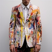 economico Blazer Stampati da Uomo-Per uomo Graffiti Manica Lunga Collo ripiegato Affari Artistico Lavoro Abbigliamento da lavoro Uscire Bottoni Stampato Multi-tasche