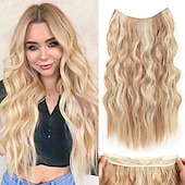 cheap Clip in Extensions-Hair Extensions 20 Inch Long Wavy Blonde Hair Extensions with Invisible Wire Adjustable Size 4 Secure Clips in Hair Extensions for Women
