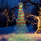 abordables Luces de Navidad-Cadena de luces para árbol de Navidad, decoración al aire libre, cadena de luces de estrellas, 8 modos de enchufe, 350 led, cascada, árbol de Navidad, topper de estrella, luz de hadas para patio,