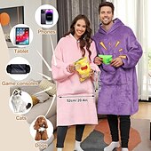 baratos cobertor vestível-Cobertor wearable com capuz, cobertor de moletom com capuz de grandes dimensões para adultos, mulheres, homens, presente, aconchegante e felpudo cobertor com capuz sherpa