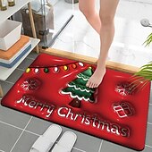 halpa Christmas Bath-kylpymatot, nopeasti kuivuva sisä-/ulkomattomatto, hyvää joulua joulupukki ylösalaisin riippuva punainen tausta kumi liukumaton imukykyinen ohut kynnysmatto kylpyhuoneeseen, makuuhuoneeseen, etuoveen,