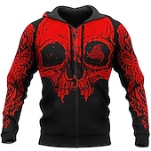 levne Halloween mikiny a svetry-Pánské Lebky Novinka Kapuce Kapucky Mikina Módní Chladný Dlouhý rukáv Kapuce Dovolená předvečer Všech svatých Streetwear Černá Rubínově červená Tisk Jaro &amp; podzim Návrhář