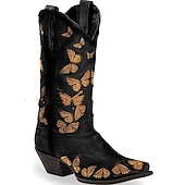 levne Cowboy &amp; Western Boots-dámské westernové kovbojské boty s motýlkovou výšivkou a naskládaným podpatkem – ideální pro nošení na ranči a festivaly