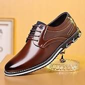 cheap Semi-Formal-Men&#039;s Oxfords Derby Shoes Walking Casual Daily Office &amp; Career Leather Comfortable Lace-up Bark brown Black Spring Fall