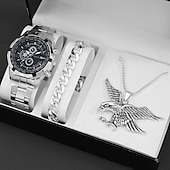 preiswerte Quarz-Uhren-3 Stück/Set Mode Herren Geschäfts Quarz Uhr  Casual Halskette  Armband
