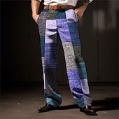 billiga Lösa-Rutig Geometri Affär Herr 3D-utskrift Byxor Utomhus Gata Klä till Jobbet Polyester Blå Purpur Orange S M L Hög Elasticitet Byxor