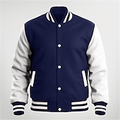 economico Giubbotti e cappotti da uomo-Per uomo Giacca di transizione Giacca College Abbigliamento quotidiano Tasca Tutte le stagioni Blocco di colori Streetwear Collo alla coreana Regolare Nero Blu marino Blu Rosso Giacca