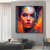 cheap People Paintings-Best on Canvas Handmade Abstract Portrait Oil Painting The Hot Color Hand-Painted Knife David Palette Woman Face Oil Paintings