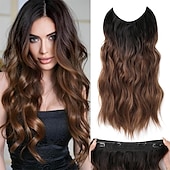 cheap Clip in Extensions-Hair Extensions 20 Inch Long Wavy Blonde Hair Extensions with Invisible Wire Adjustable Size 4 Secure Clips in Hair Extensions for Women