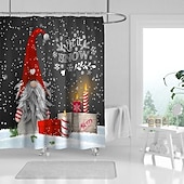 tanie Christmas Bath-szare tło elf zasłona prysznicowa w łazience, urocza świąteczna zasłona prysznicowa ze wzorem płatka śniegu, zimowa świąteczna zasłona łazienkowa, z 12 plastikowymi haczykami