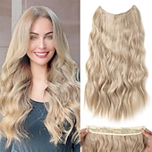 cheap Clip in Extensions-Hair Extensions 20 Inch Long Wavy Blonde Hair Extensions with Invisible Wire Adjustable Size 4 Secure Clips in Hair Extensions for Women
