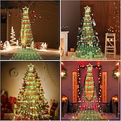 abordables Luces de Navidad-Cadena de luces para árbol de Navidad, decoración al aire libre, cadena de luces de estrellas, 8 modos de enchufe, 350 led, cascada, árbol de Navidad, topper de estrella, luz de hadas para patio,