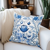 abordables style floral &amp; végétal-Taie d&#039;oreiller double face à fleurs sarcelle, taie d&#039;oreiller carrée décorative douce, pour chambre à coucher, salon, canapé, chaise, 1 pièce