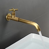 cheap Wall Mount-Wall Mounted Bathroom Sink Faucet, Brass Constructed Single Handle One Hole Long Reversible Spout Bath Mixer Taps for Bathroom Sink Tall Vessel in Black Chrome Antique Brass Silver