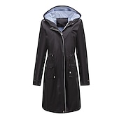 economico giacca con cappuccio-Per donna Trench Esterno Strada Giornaliero Autunno Inverno Lungo Cappotto Standard Anti-pioggia Tenere al caldo Traspirante Moda Moderno Informale Giacca Manica lunga Liscio A cordoncino Con tasche