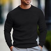 preiswerte Herrenpullover-Herren Kleid Pullover Wollpullover Pullover Kurzer Pullover Gerippt Stricken Standard Strick Glatt Rundhalsausschnitt Moderne zeitgenössische Arbeit Freizeitskleidung Bekleidung Winter Wein Schwarz S