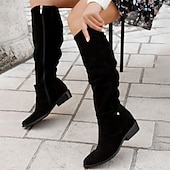 levne Slouch Boots-dámské semišové vysoké boty ke kolenům s přezkou - ležérní plochý podpatek pro každodenní i podzimní módu