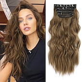 voordelige Clip-in-extensies-Synthetische uitbreidingen Klemmen Synthetisch haar Lang Haarextensies Clip-in 4 stuks Zacht Hittebestendig Pluizig Dames