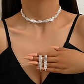 cheap Jewelry Sets-Jewelry Set 3pcs Copper Rhinestone 1 Necklace Earrings Bracelets Women&#039;s Vintage Fashion Simple Geometrical Geometric Jewelry Set For Party Wedding Guest Daily