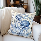 abordables style floral &amp; végétal-Taie d&#039;oreiller double face à fleurs sarcelle, taie d&#039;oreiller carrée décorative douce, pour chambre à coucher, salon, canapé, chaise, 1 pièce