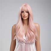 abordables Perruques Synthétiques Sans Bonnet-perruque synthétique bouclée perruque bang soignée long brun rose cheveux synthétiques design à la mode pour femmes naturel facile à transporter rose brun perruques de fête de Noël