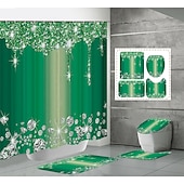 お買い得  シャワーカーテン-バスルーム用のフック付きシャワーカーテン 180cm*180cm(70&quot;*70&quot;) ポリエステル 洗える防水スパークリングダイヤモンドパターン 滑り止めラグ、トイレカバーマット