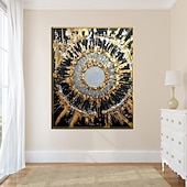 preiswerte Abstrakte Gemälde-Großes handgemaltes goldenes Ölgemälde, Folienölgemälde, handgefertigt, Original-Ölgemälde, abstrakt, modern, auf Leinwand, goldenes Blatt, Wand, handgefertigtes Kunstdekor, gerollte Leinwand, kein