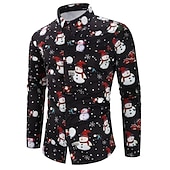 Christmas Men's Christmas Scene Printed Shirts Shirts Snowman Casual Outdoor Street Fall & Winter Turndown Long Sleeve Black S M L3