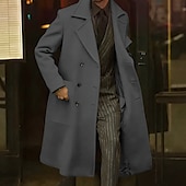 preiswerte Herren-Blazer &amp; -Anzüge-Herren Wintermantel Mantel Langer Trenchcoat Outdoor Freizeitskleidung Herbst Winter Polyester Oberbekleidung Bekleidung Modisch Strassenmode Glatt Kargen Doppelreihiger Verschluss