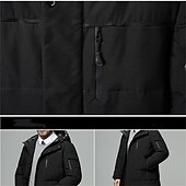 お買い得  メンズダウン＆パーカー-男性用 冬物コート ダウン パフジャケット パーカー アウトドア ビジネス キャンピング＆ハイキング ロング カジュアル 普段着 カジュアル 防風 保温 冬 ピュアカラー ブラック ブラウン グレー パファージャケット