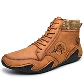 tanie Botki-męskie buty vintage z wysoką cholewką – sznurowane, codzienne buty outdoorowe z antypoślizgową podeszwą do wędrówek i codziennego noszenia