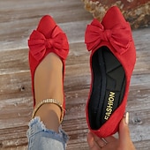 cheap Women&#039;s Flats-Women&#039;s Black Pointed Toe Flats with Bow – Elegant Slip-On Loafers for Ladies, Comfortable Casual Shoes for Work, Office, and Daily Wear