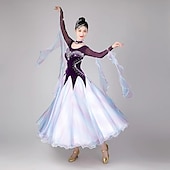 voordelige Ballroom danskleding-Ballroomdansen Kleding Gesplitst Kristallen / Bergkristallen Dames Prestatie Feest Lange mouw Netstof Tule Fluweel