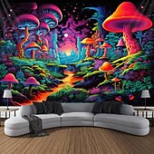Χαμηλού Κόστους Μαύρισμα ταπετσαρία-blacklight ταπετσαρία uv αντιδραστική λάμψη στη σκοτεινή λάμψη πάρτι νέον trippy ομιχλώδες δάσος μανιτάρι κρεμαστή ταπισερί τοίχου τοιχογραφία για κρεβατοκάμαρα σαλονιού