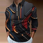Men's Graphic Zip Polo Shirts Golf Shirt Long Sleeve Polo Shirts Collared Shirts Casual Vacation Wear Rave Wear Party Outfits 3D Print Quarter Zip Polo Fall & Winter Red Green4