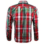 abordables Atuendo para escena navideña-Camisas estampadas con escenas navideñas para hombre, camisas a cuadros, informales, para exteriores, para la calle, para otoño&amp;amp;Vestido de invierno de manga larga burdeos tallas S, M y L