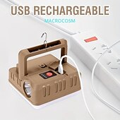 رخيصةأون أضواء العمل-قطعة واحدة من مصباح يدوي USB قابل لإعادة الشحن مع خطاف - 5 أوضاع إضاءة للتنزه سيرًا على الأقدام وصيد الأسماك والإضاءة المنزلية - خفيفة الوزن ومريحة