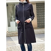 economico giacca con cappuccio-Per donna Trench Esterno Strada Giornaliero Autunno Inverno Lungo Cappotto Standard Anti-pioggia Tenere al caldo Traspirante Moda Moderno Informale Giacca Manica lunga Liscio A cordoncino Con tasche