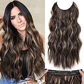 cheap Clip in Extensions-Hair Extensions 20 Inch Long Wavy Blonde Hair Extensions with Invisible Wire Adjustable Size 4 Secure Clips in Hair Extensions for Women