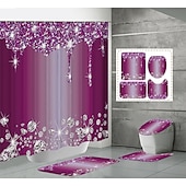 お買い得  シャワーカーテン-バスルーム用のフック付きシャワーカーテン 180cm*180cm(70&quot;*70&quot;) ポリエステル 洗える防水スパークリングダイヤモンドパターン 滑り止めラグ、トイレカバーマット